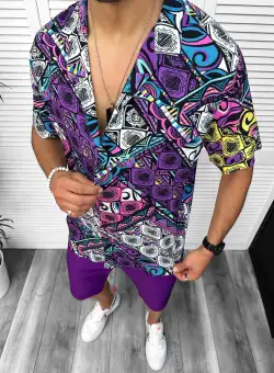 Camasa barbati de vara maneca scurta cu imprimeu 13095 D4-3.4