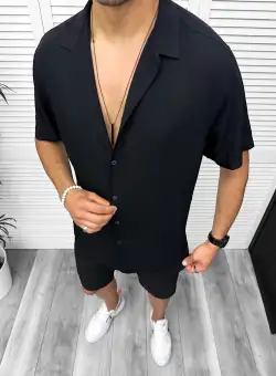 Camasa barbati de vara maneca scurta neagra 13099 D5-2.1