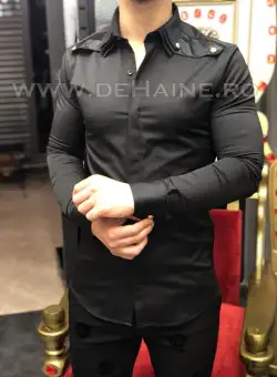 Camasa barbati neagra slim fit pentru evenimente B5736 5-1