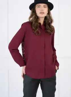 Camasa din bumbac bordo cu dantela la spate
