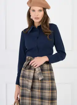 Camasa DY Fashion office din voal bleumarin cu nasturi