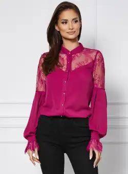 Camasa eleganta din voal magenta cu dantela