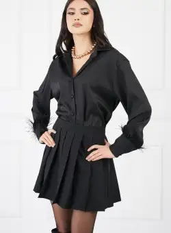 Camasa Lorena neagra cu pene la maneci