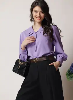 Camasa office din viscoza lila cu nasturi perlati