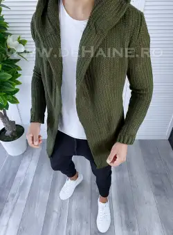 Cardigan barbati kaki cu gluga slim fit ZR T3516 Y16