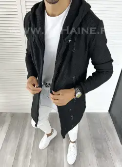 Cardigan barbati negru cu gluga slim fit ZR T3601 P19-4.2