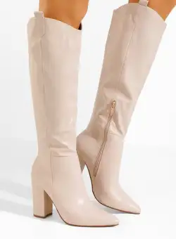 Cizme cu toc gros Hestia bej