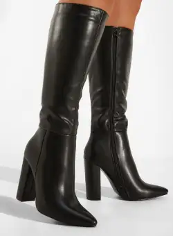Cizme cu toc gros negre Amiense