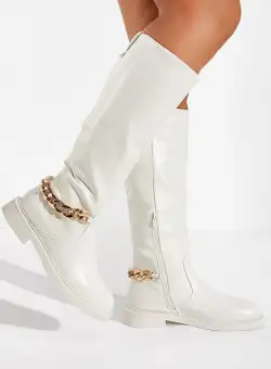 Cizme dama fara toc albe Florencia