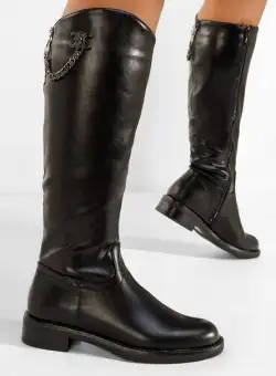 Cizme dama fara toc negre Cadira