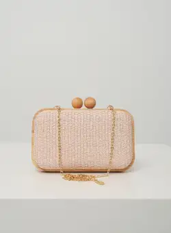 Clutch din lemn cu textura impletia bej