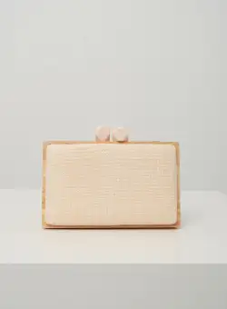 Clutch dreptunghiular din lemn cu textura impletia bej