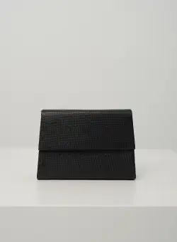 Clutch elegant din glitter negru cu forma patrata
