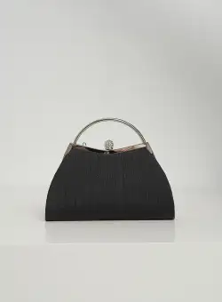 Clutch elegant din lurex negru cu maner metalic