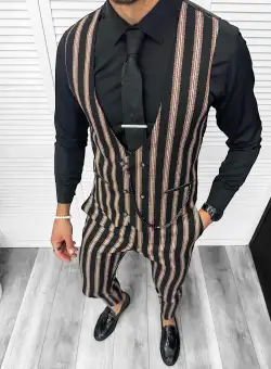 Compleu barbati Vesta + Pantaloni B4061 Lant si cravata cadou 129-2