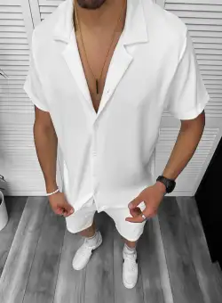 Compleu de vara alb camasa + pantaloni 8203A