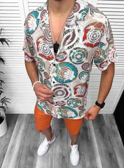 Compleu de vara camasa imprimeu + pantaloni 13053