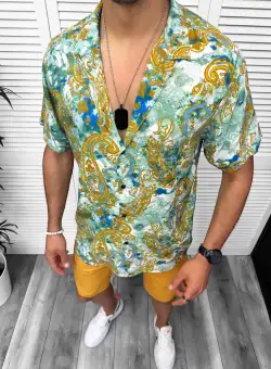 Compleu de vara camasa imprimeu + pantaloni 13056