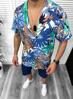 Compleu de vara camasa imprimeu + pantaloni 13060