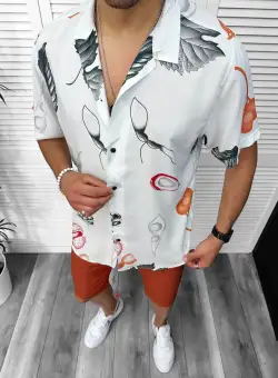 Compleu de vara camasa imprimeu + pantaloni 13062