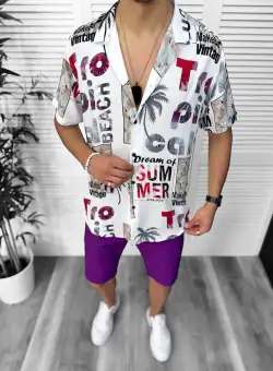 Compleu de vara camasa imprimeu + pantaloni 13064