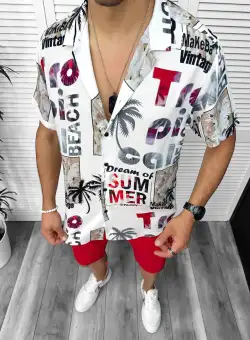 Compleu de vara camasa imprimeu + pantaloni 13065