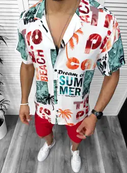 Compleu de vara camasa imprimeu + pantaloni 13067