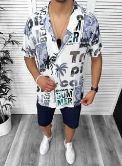 Compleu de vara camasa imprimeu + pantaloni 13068