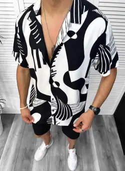 Compleu de vara camasa imprimeu + pantaloni 13070