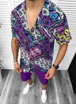 Compleu de vara camasa imprimeu + pantaloni 13073