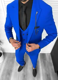 Costum barbati slim fit albastru 3 piese 11839 49-3