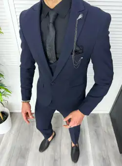 Costum barbati slim fit bleumarin 3 piese 11842 112-3