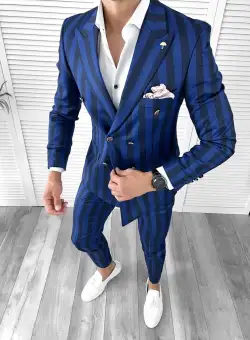 Costum barbati slim fit in carouri sacou + pantaloni 1047 14-3.3