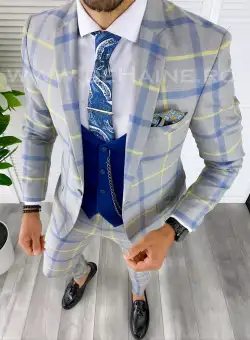 Costum barbati slim fit + Vesta albastra B5382 D3-3.4