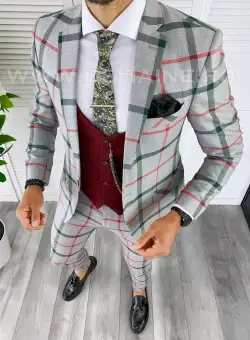 Costum barbati slim fit + Vesta grena B5365 P20-4.3/83-5 e ~