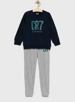 CR7 Cristiano Ronaldo pijamale de bumbac pentru copii culoarea albastru marin, cu imprimeu