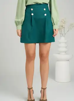 Fusta DY Fashion scurta office din jerse verde cu nasturi