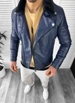 Geaca barbati bleumarin piele ecologica B2821 U3-3
