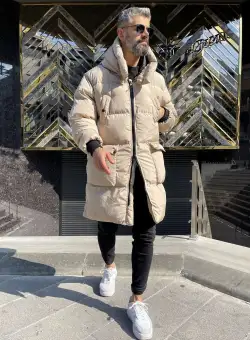 Geaca barbati groasa de iarna bej B8579 E