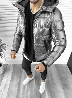 Geaca barbati groasa de iarna gri inchis IMBLANITA CU MIC DEFECT DEF1009a D1-2