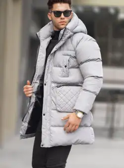 Geaca barbati groasa gri de iarna cu mic defect DEF653 D0-5