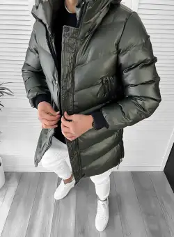 Geaca barbati groasa kaki de iarna cu defect DEF566