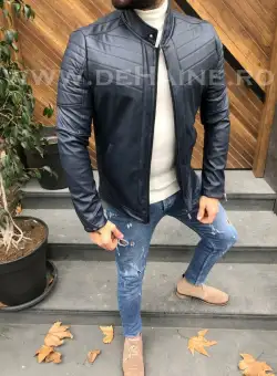 Geaca barbati piele ecologica Dark Blue B2823