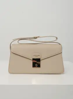 Geanta office din piele ecologica bej cu inchidere metalica