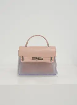 Geanta office din piele ecologica roz cu o parte transparenta
