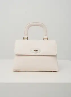 Geanta office mica din piele ecologica bej cu maner rotund