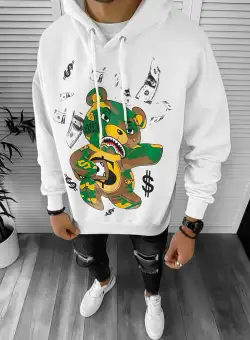 Hanorac barbati alb cu imprimeu slim fit k115 36-5