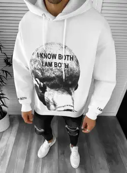 Hanorac barbati alb cu imprimeu slim fit k198 46-2