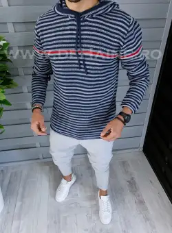 Hanorac barbati albastru slim fit T3713 P18-1.3