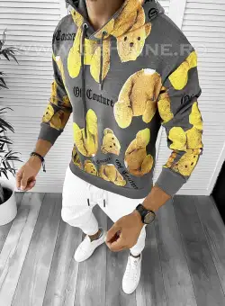 Hanorac barbati gri cu imprimeu slim fit K448 i3-2